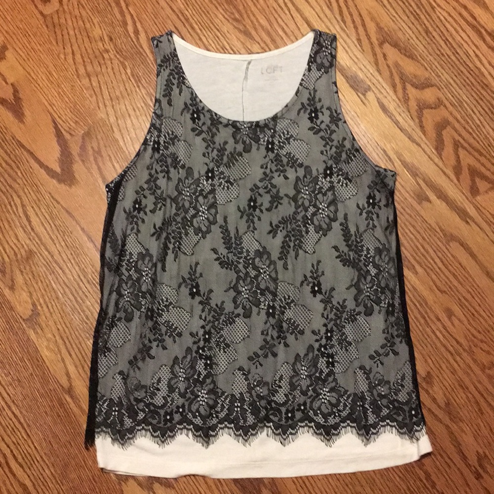 Loft black lace blouse women’s petite size S